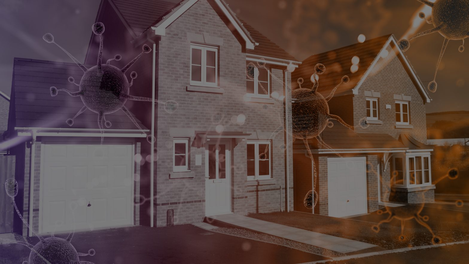 Faded coronavirus pictured over top of home picture