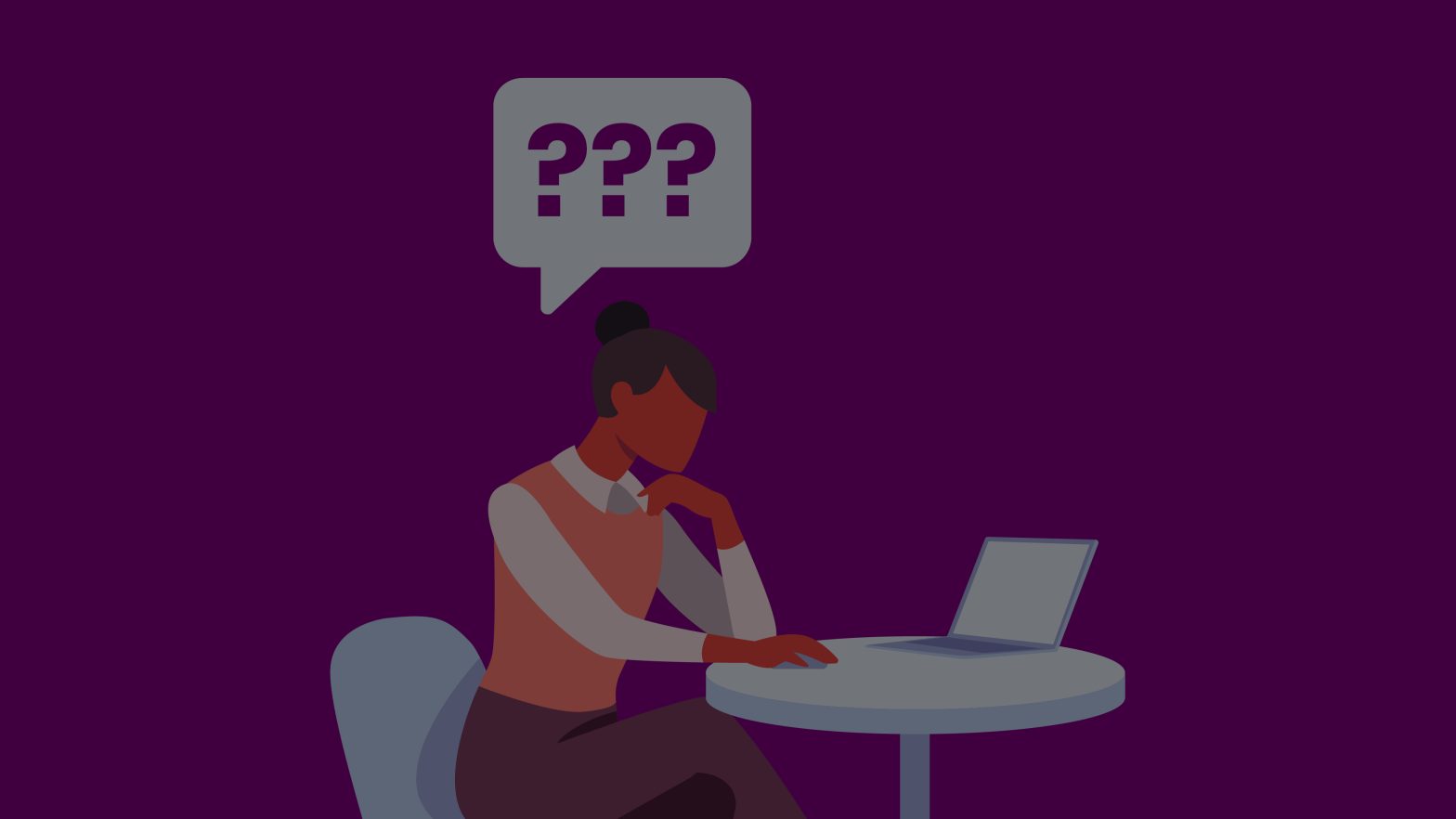 Questioning worker at laptop