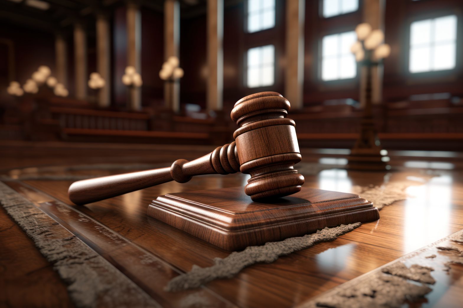 A courtroom gavel hitting the block, illustrating the legal decisions and judgments that act as catalysts for justice.